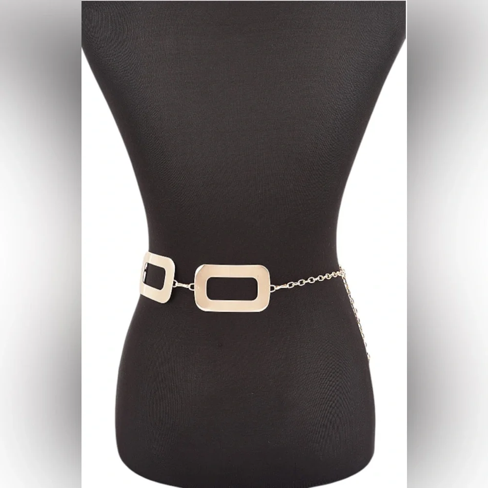 Gold or Silver Oversized Link Buckle Waist Station Statement  Belt